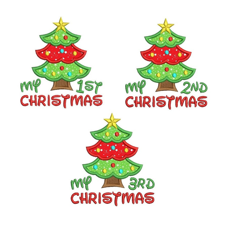 Christmas tree applique machine embroidery designs by rosiedayembroidery.com