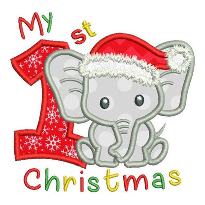 Christmas elephant applique machine embroidery design by rosiedayembroidery.com