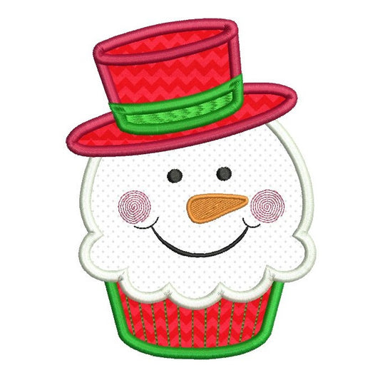 Christmas snowman cupcake applique machine embroidery design by rosiedayembroidery.com