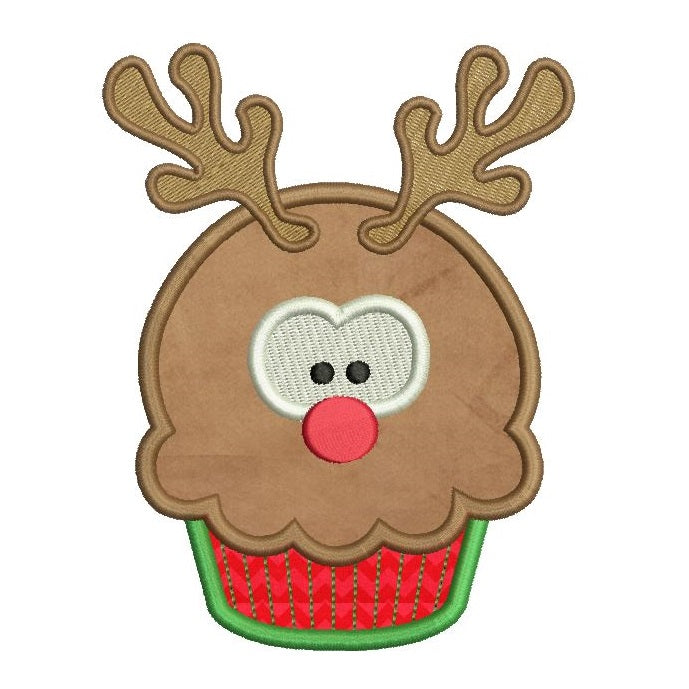 Christmas reindeer cupcake applique machine embroidery design by rosiedayembroidery.com