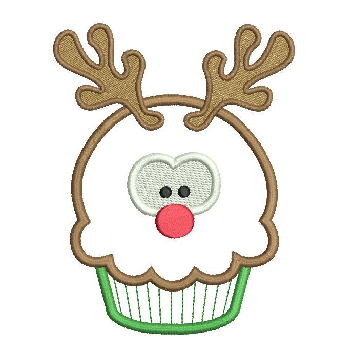 Christmas reindeer cupcake applique machine embroidery design by rosiedayembroidery.com