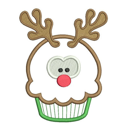 Christmas reindeer cupcake applique machine embroidery design by rosiedayembroidery.com