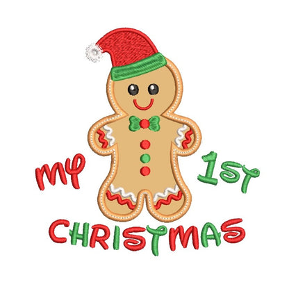 1st Christmas gingerbread man applique machine embroidery design by rosiedayembroidery.com