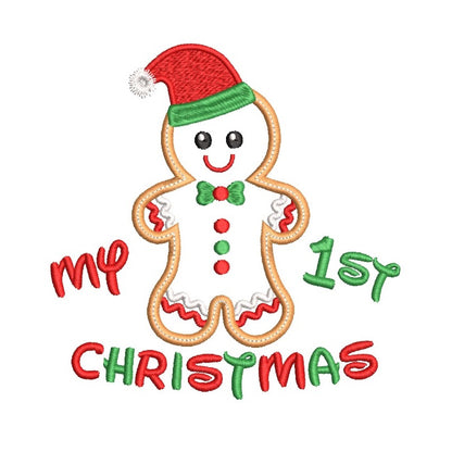 1st Christmas gingerbread man applique machine embroidery design by rosiedayembroidery.com