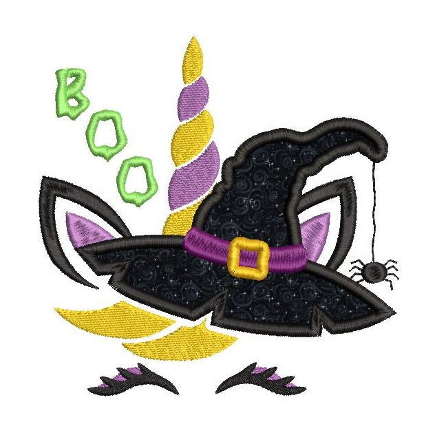 Unicorn witch hat applique machine embroidery design by rosiedayembroidery.com