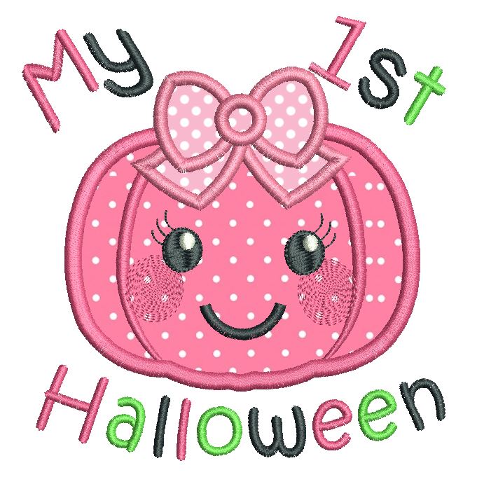 My 1st Halloween pumpkin applique machine embroidery design by rosiedayembroidery.com
