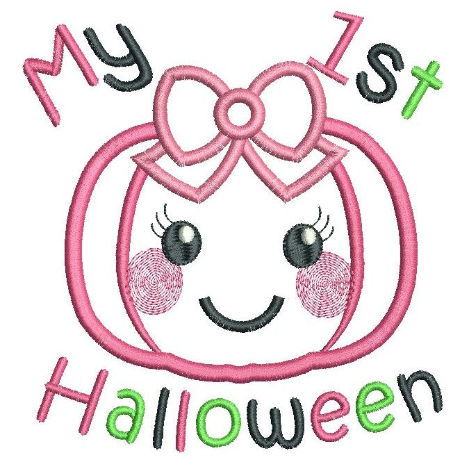 My 1st Halloween pumpkin applique machine embroidery design by rosiedayembroidery.com