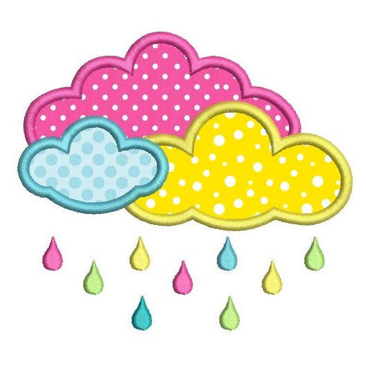 Rainbow clouds applique machine embroidery design by rosiedayembroidery.com