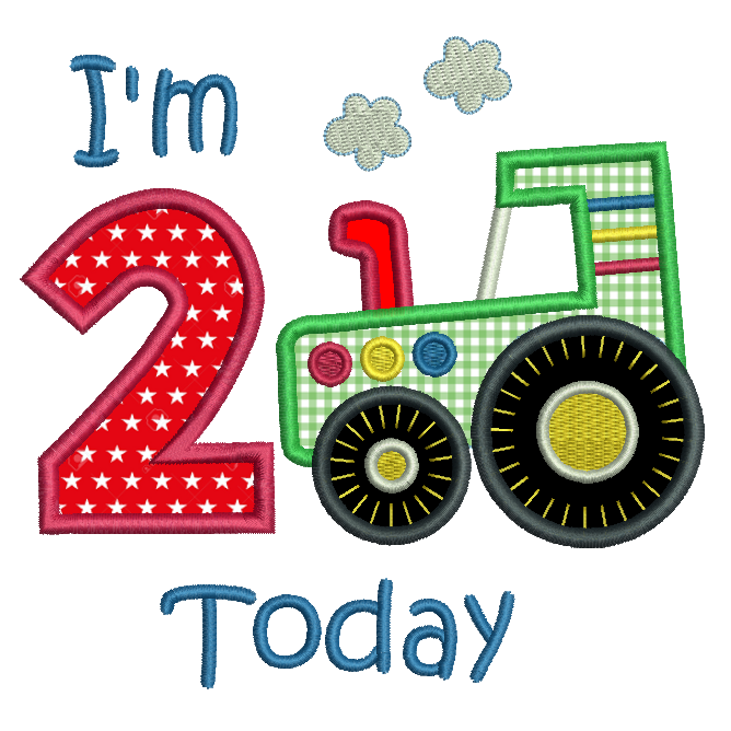 Boy's 2nd Birthday tractor applique embroidery by rosiedayembroidery.com