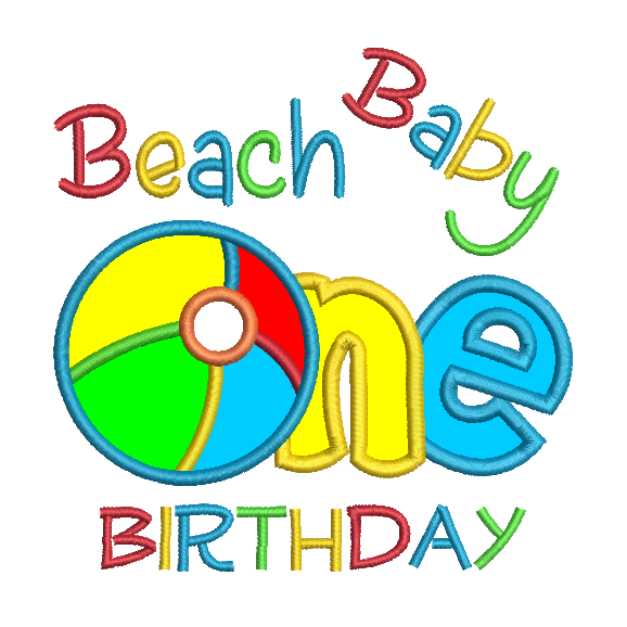 Beachball 1st Birthday applique machine embroidery design by rosiedayembroidery.com