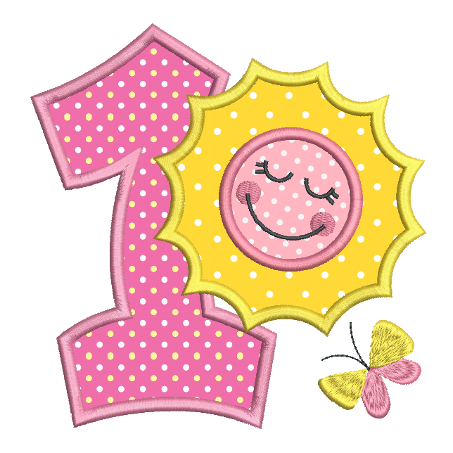 1st birthday number with sun applique machine embroidery design by rosiedayembroidery.com