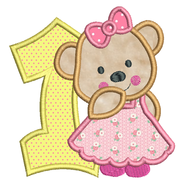1st birthday teddy applique machine embroidery design by rosiedayembroidery.com