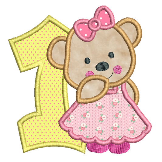 1st birthday teddy applique machine embroidery design by rosiedayembroidery.com