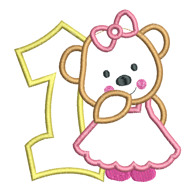 1st birthday teddy applique machine embroidery design by rosiedayembroidery.com
