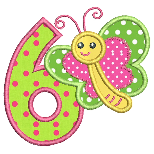 Girl's 6th birthday applique machine embroidery design by rosiedayembroidery.com