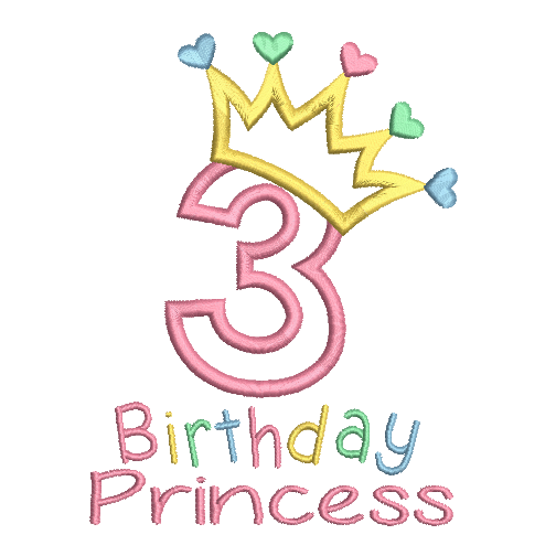 3rd birthday princess crown applique machine embroidery design by rosiedayembroidery.com