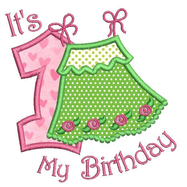 Girl's 1st birthday applique machine embroidery design by rosiedayembroidery.com