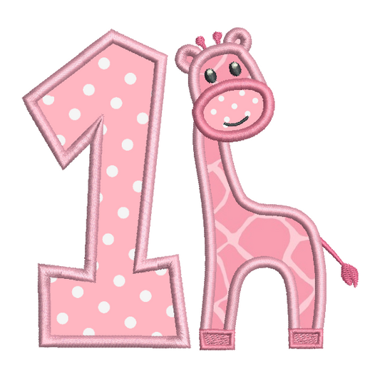 1st birthday giraffe machine embroidery design by rosiedayembroidery.com