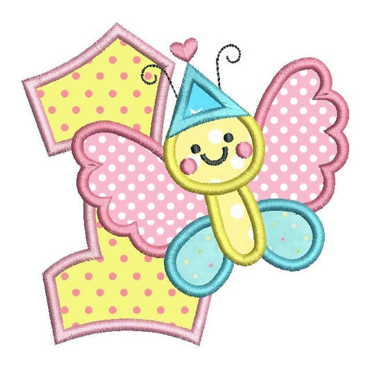 1st birthday butterfly applique machine embroidery design by rosiedayembroidery.com