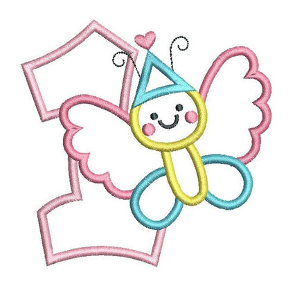 1st birthday butterfly applique machine embroidery design by rosiedayembroidery.com