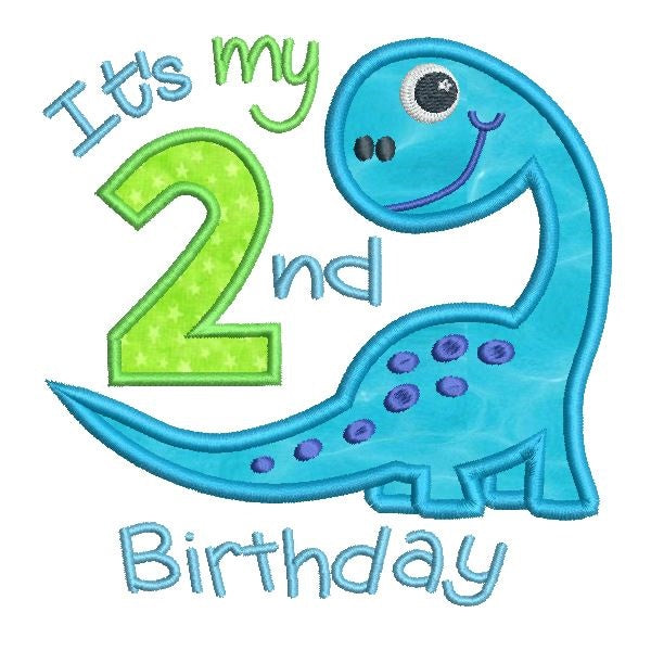 2nd birthday dinosaur applique machine embroidery design by rosiedayembroidery.com