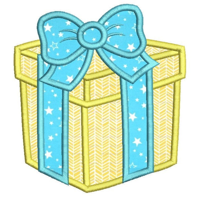 Gift box applique machine embroidery design by rosiedayembroidery.com