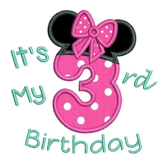 Girl's 3rd birthday applique machine embroidery design by rosiedayembroidery.com