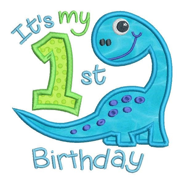 1st birthday dinosaur applique machine embroidery design by rosiedayembroidery.com