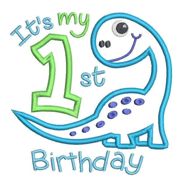 1st birthday dinosaur applique machine embroidery design by rosiedayembroidery.com