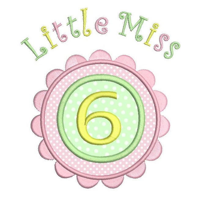 Girl's 6th birthday applique machine embroidery design by rosiedayembroidery.com
