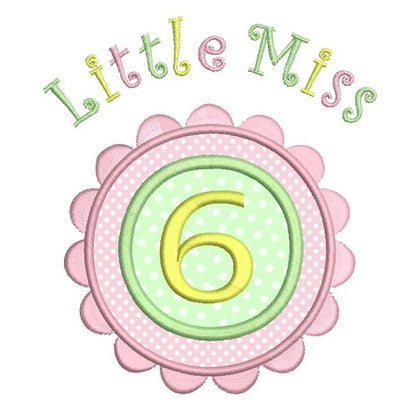 Girl's 6th birthday applique machine embroidery design by rosiedayembroidery.com