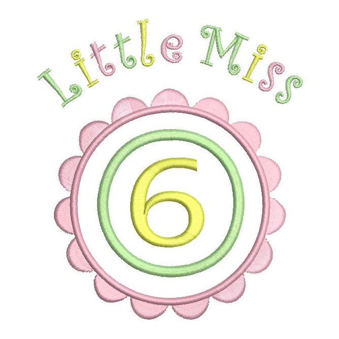 Girl's 6th birthday applique machine embroidery design by rosiedayembroidery.com