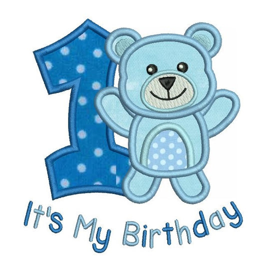 1st birthday teddy bear applique machine embroidery design by rosiedayembroidery.com