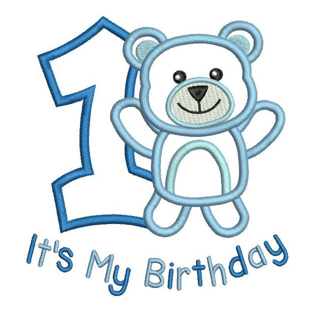 1st Birthday Teddy Bear Applique SA510 65