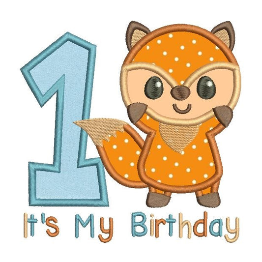 1st birthday fox applique machine embroidery design by rosiedayembroidery.com