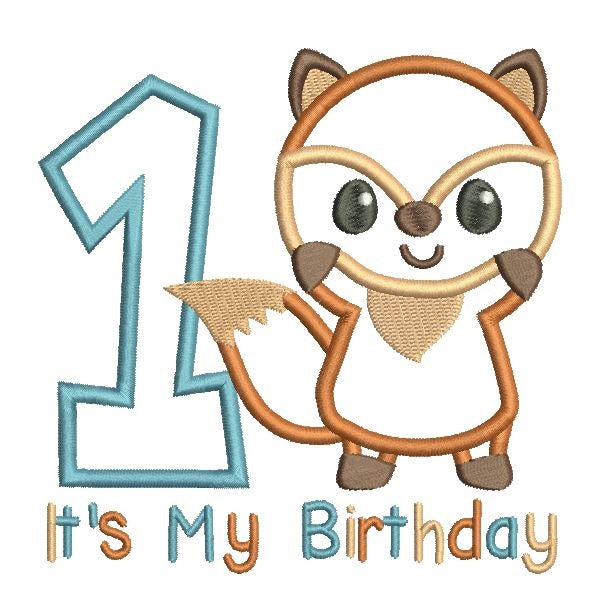 1st birthday fox applique machine embroidery design by rosiedayembroidery.com