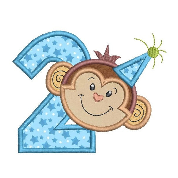 2nd birthday monkey applique machine embroidery design by rosiedayembroidery.com