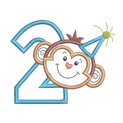 2nd birthday monkey applique machine embroidery design by rosiedayembroidery.com