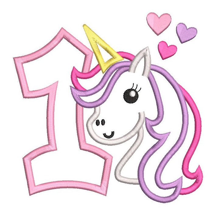 1st birthday unicorn applique machine embroidery design by rosiedayembroidery.com