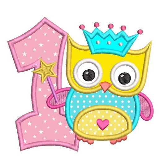1st birthday owl applique machine embroidery design by rosiedayembroidery.com