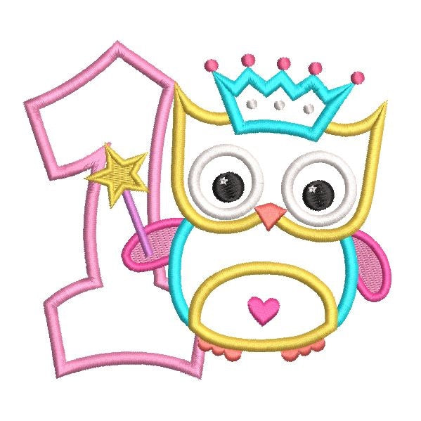1st birthday owl applique machine embroidery design by rosiedayembroidery.com