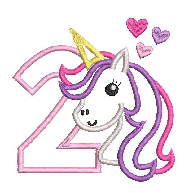 2nd birthday unicorn applique machine embroidery design by rosiedayembroidery.com