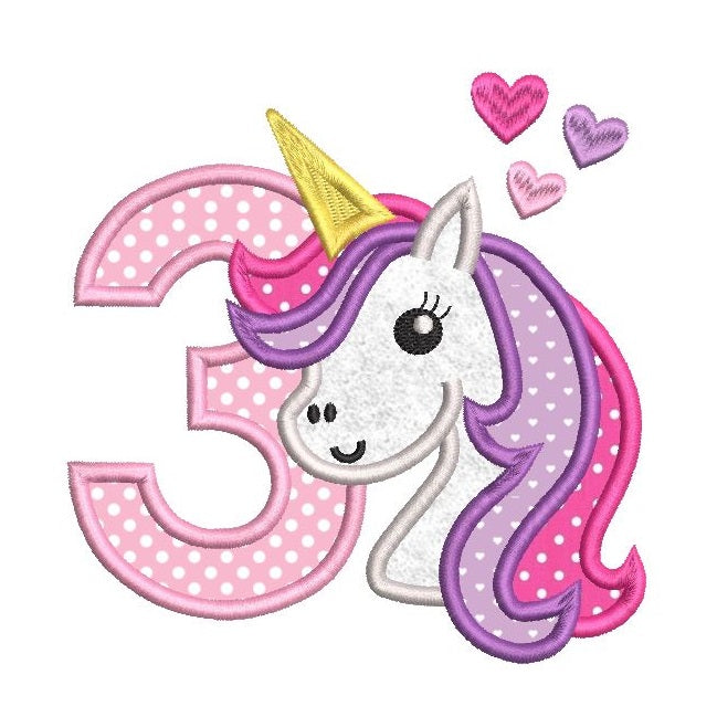 3rd birthday unicorn applique machine embroidery design by rosiedayembroidery.com