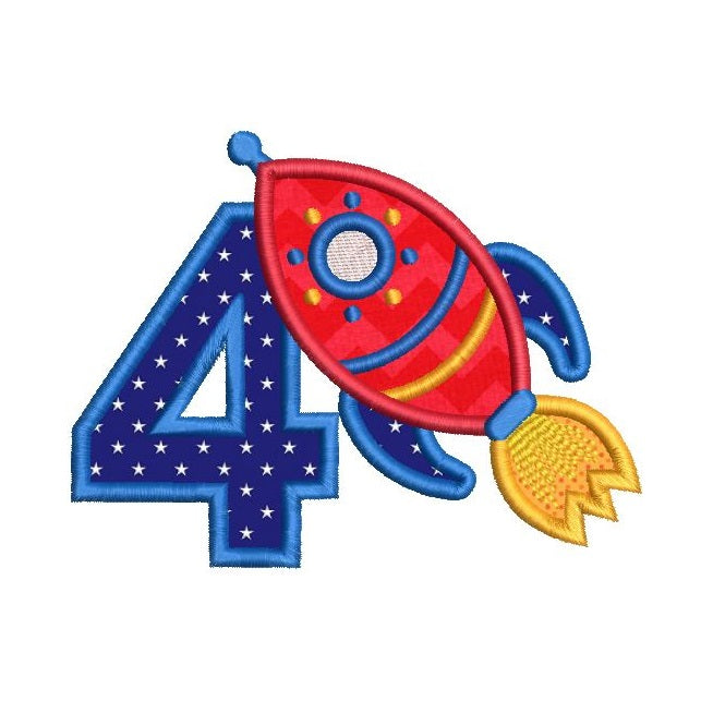 4th birthday rocket applique machine embroidery design by rosiedayembroidery.com