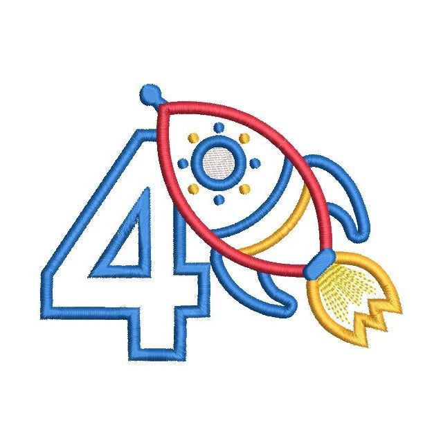 4th birthday rocket applique machine embroidery design by rosiedayembroidery.com