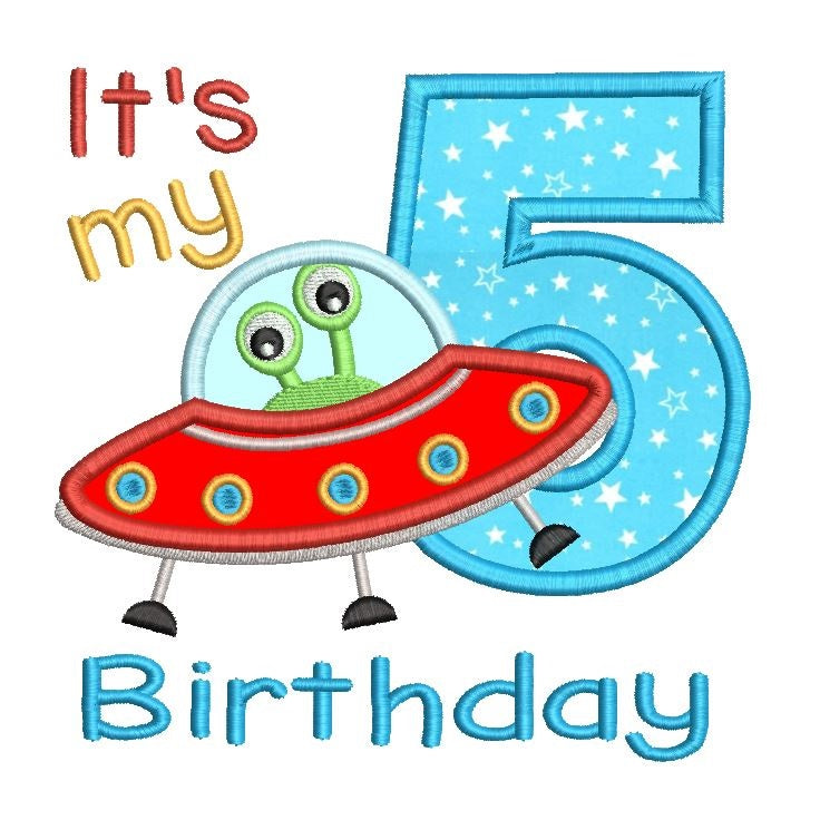 5th birthday spaceship applique machine embroidery design by rosiedayembroidery.com