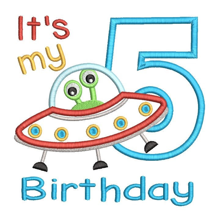 5th birthday spaceship applique machine embroidery design by rosiedayembroidery.com