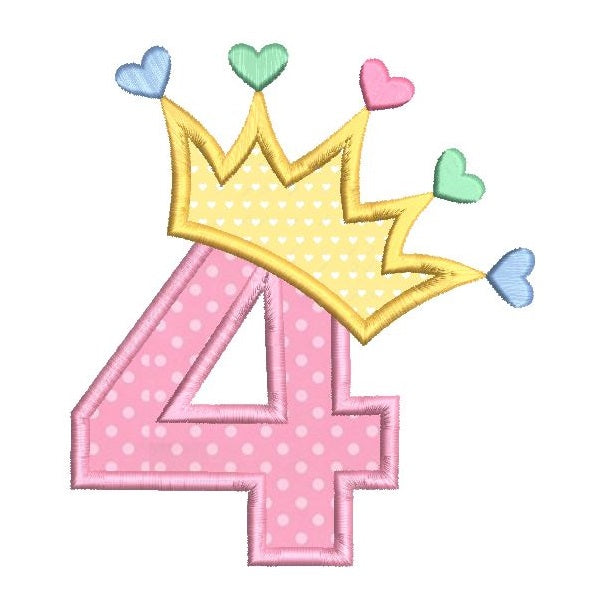 4th birthday princess applique machine embroidery design by rosiedayembroidery.com