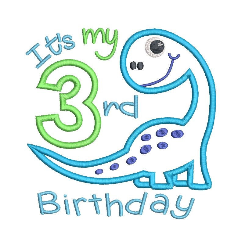 3rd birthday dinosaur machine embroidery design by rosiedayembroidery.com