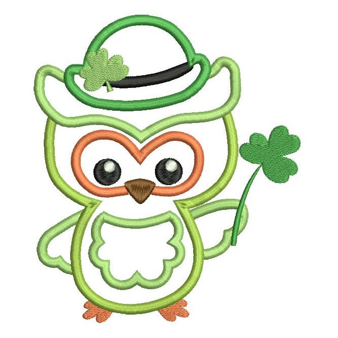 St Patrick's Day owl applique machine embroidery design by rosiedayembroidery.com